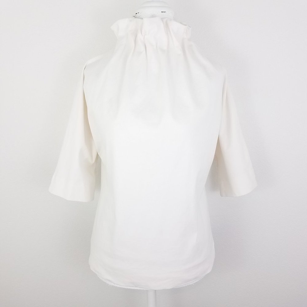 COS  | Short Sleeve White Blouse Ruffle Turtleneck